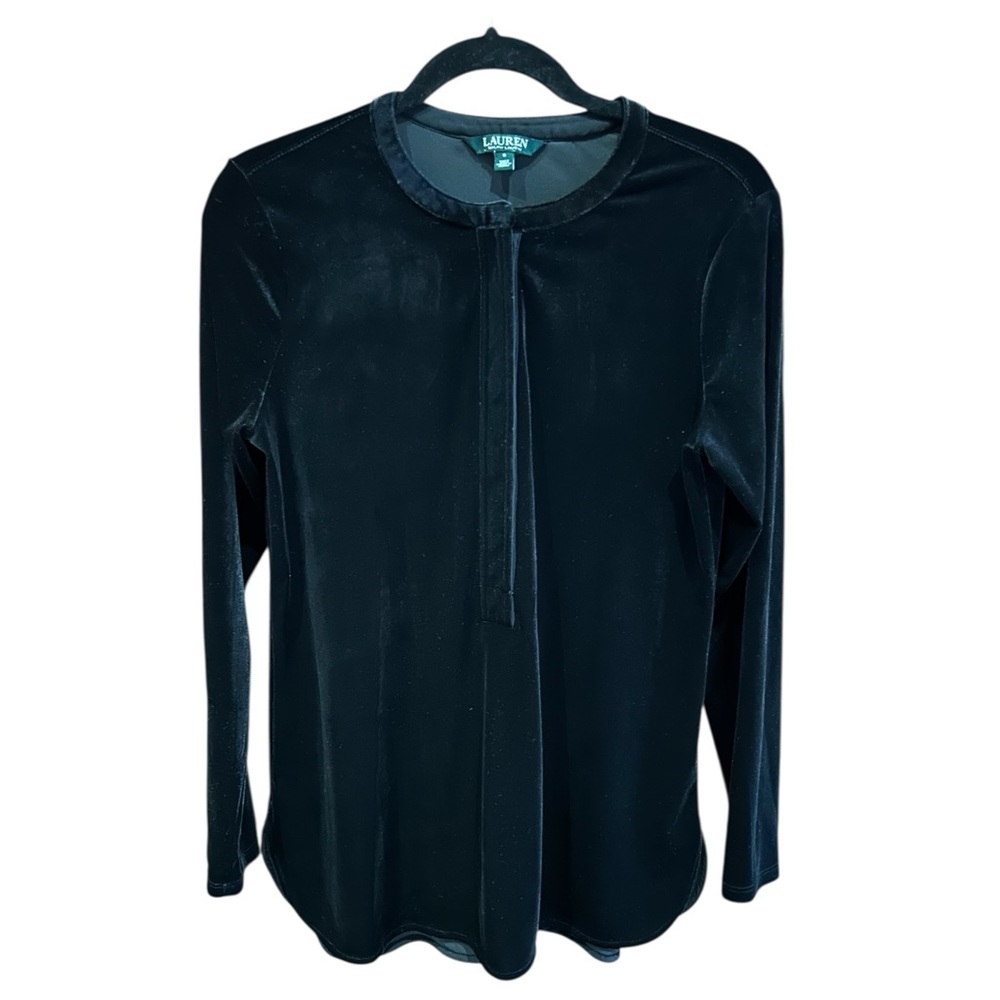 Ralph Lauren Black Velvet Hidden Button Top‎ Blouse S